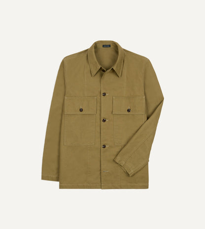 Drake's Olive Cotton-Linen Field Shirt