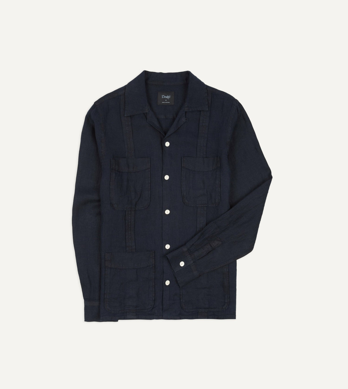 Drake's Navy Linen Twill Cuban Shirt
