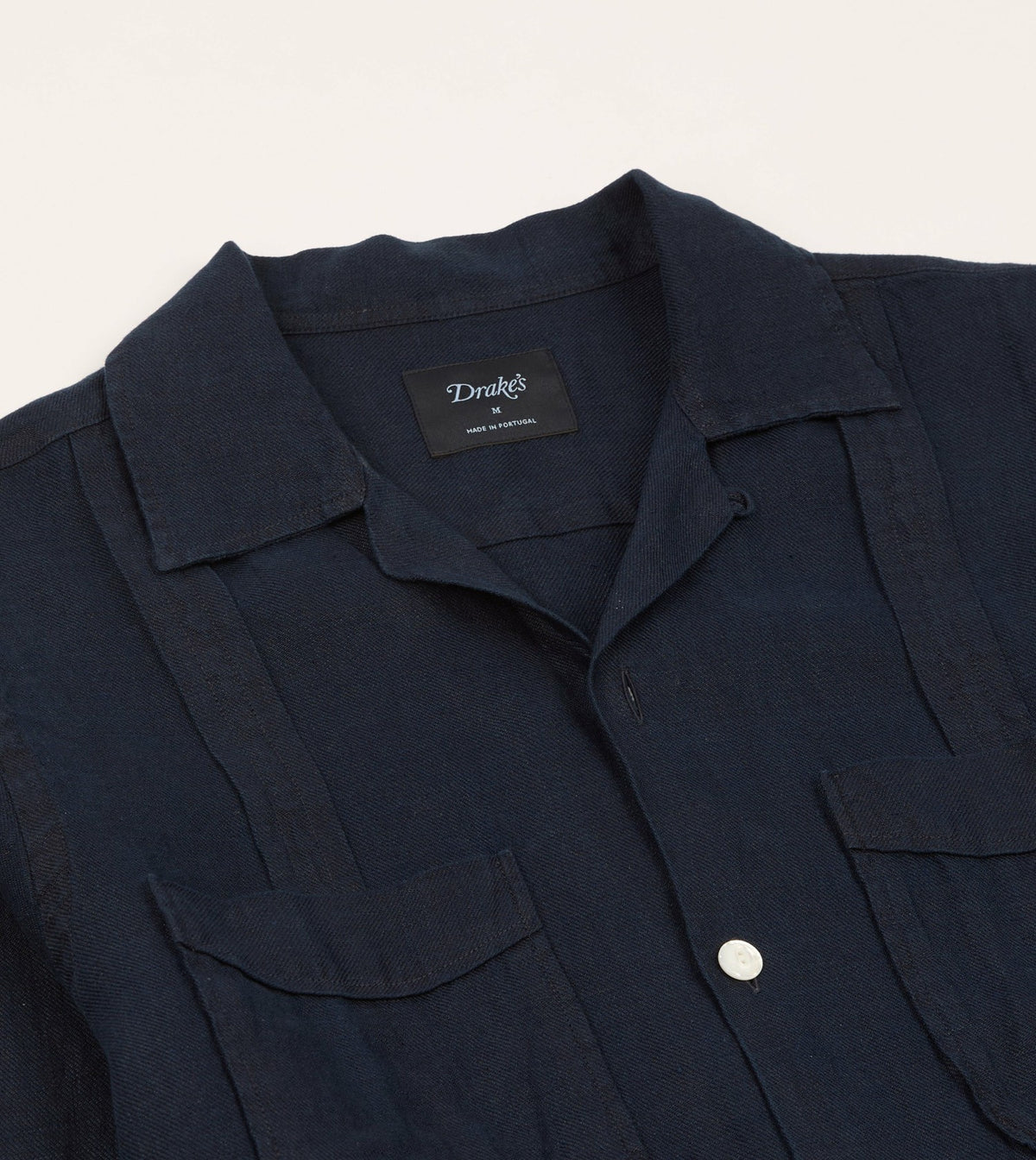 Drake's Navy Linen Twill Cuban Shirt