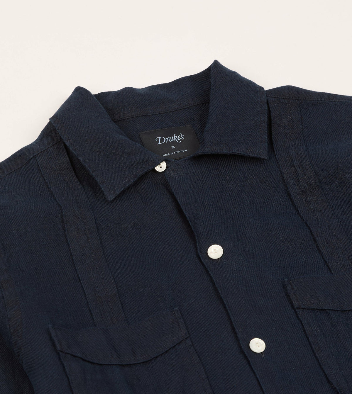 Drake's Navy Linen Twill Cuban Shirt