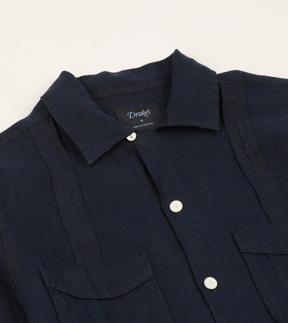 Drake's Navy Linen Twill Cuban Shirt