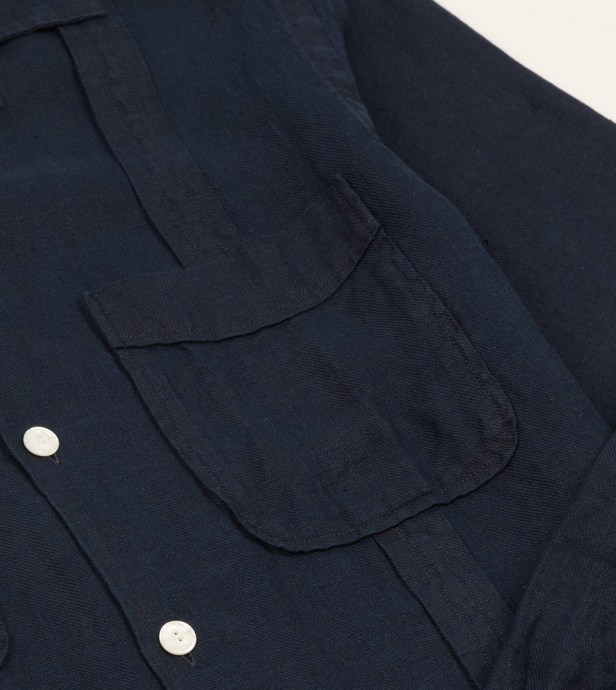 Drake's Navy Linen Twill Cuban Shirt