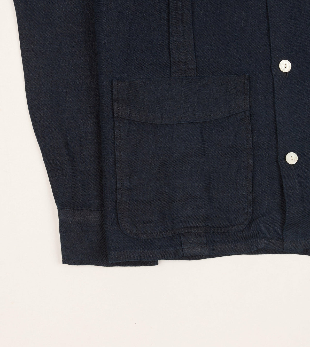 Drake's Navy Linen Twill Cuban Shirt