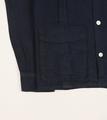 Drake's Navy Linen Twill Cuban Shirt