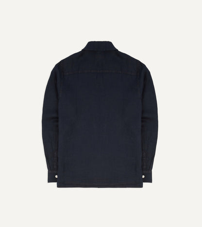 Drake's Navy Linen Twill Cuban Shirt
