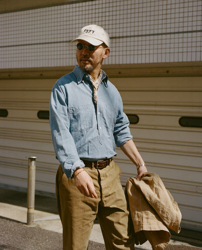 Drake's Stone Wash Cotton Chambray Button-Down Collar Popover Shirt