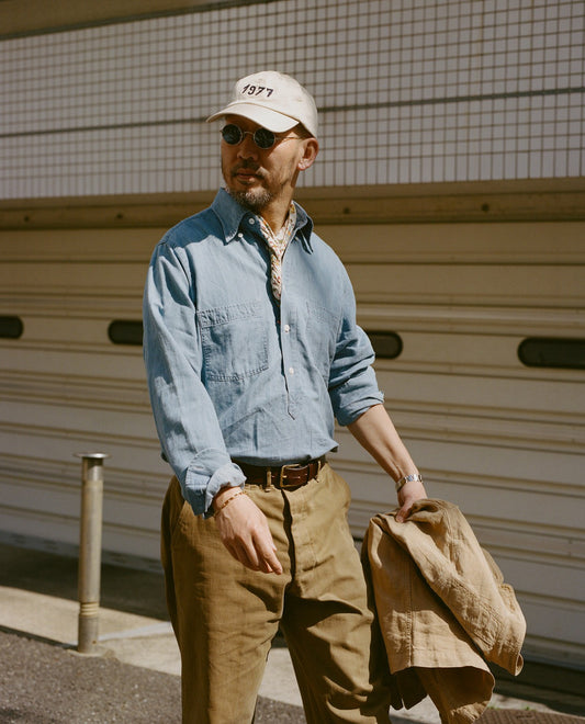 Drake's Stone Wash Cotton Chambray Button-Down Collar Popover Shirt