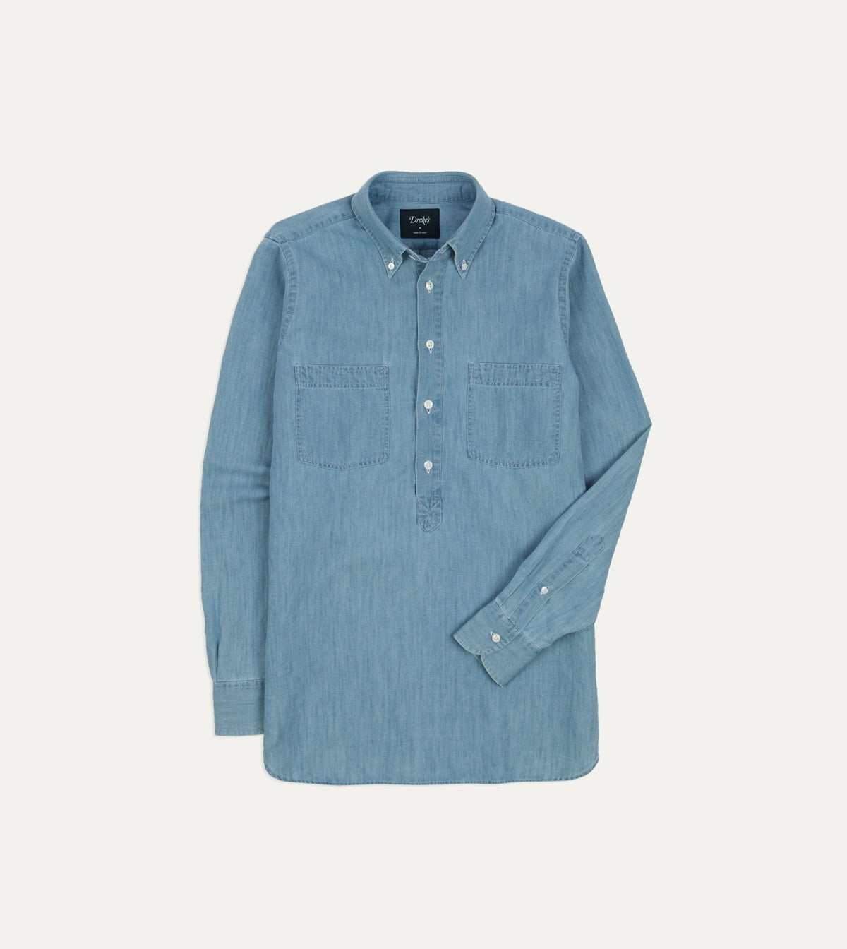 Drake's Stone Wash Cotton Chambray Button-Down Collar Popover Shirt