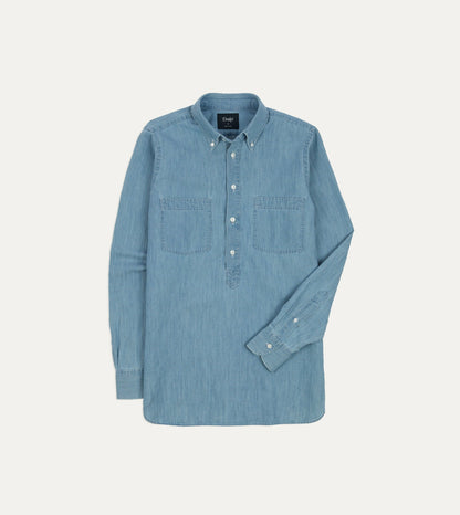 Drake's Stone Wash Cotton Chambray Button-Down Collar Popover Shirt