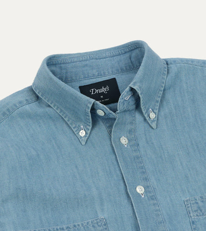 Drake's Stone Wash Cotton Chambray Button-Down Collar Popover Shirt