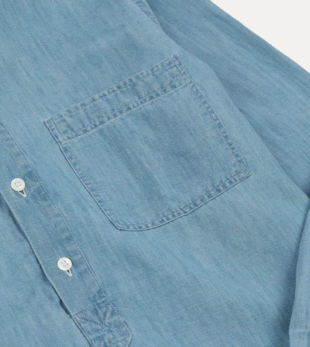 Drake's Stone Wash Cotton Chambray Button-Down Collar Popover Shirt