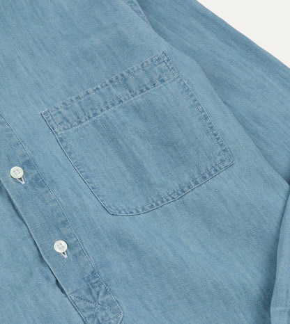 Drake's Stone Wash Cotton Chambray Button-Down Collar Popover Shirt