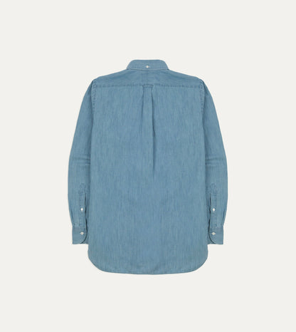 Drake's Stone Wash Cotton Chambray Button-Down Collar Popover Shirt