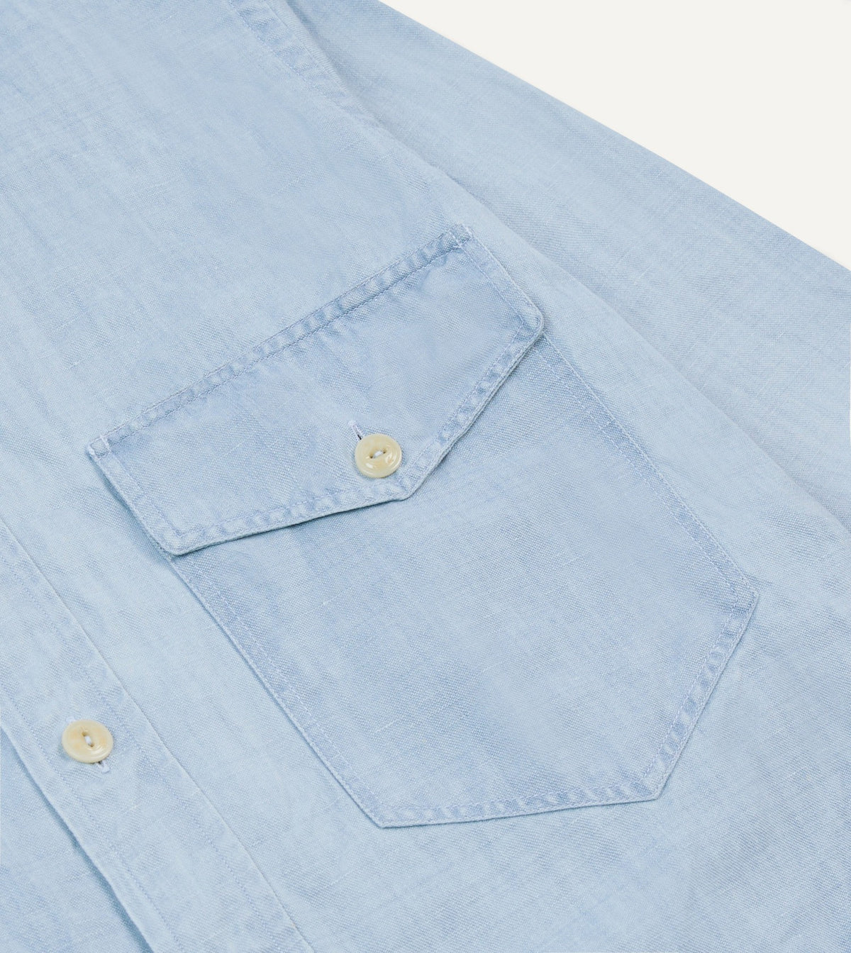 Drake's Bleach Wash Cotton-Linen Long Point Collar Work Shirt
