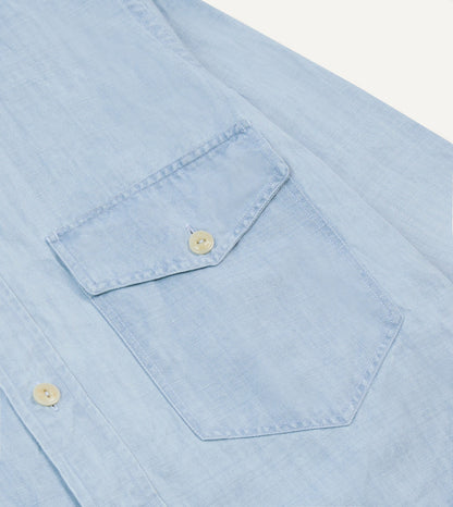 Drake's Bleach Wash Cotton-Linen Long Point Collar Work Shirt