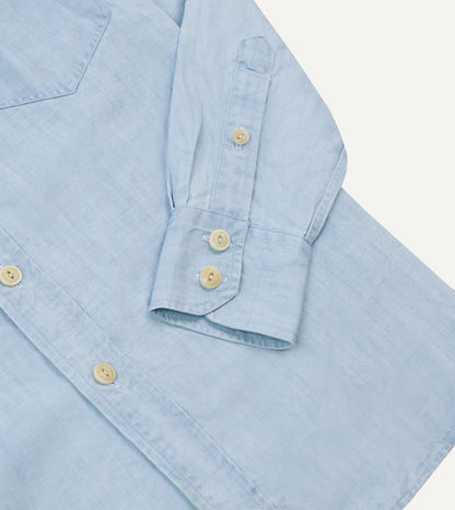 Drake's Bleach Wash Cotton-Linen Long Point Collar Work Shirt