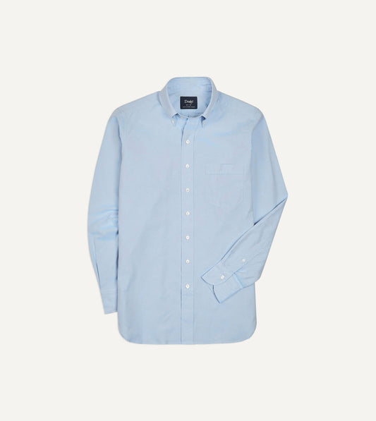 Drake's Blue Pinpoint Oxford Cotton Cloth Button-Down Shirt