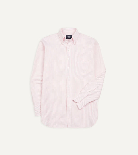 Drake's Pale Pink Ticking Stripe Cotton Oxford Cloth Button-Down Shirt