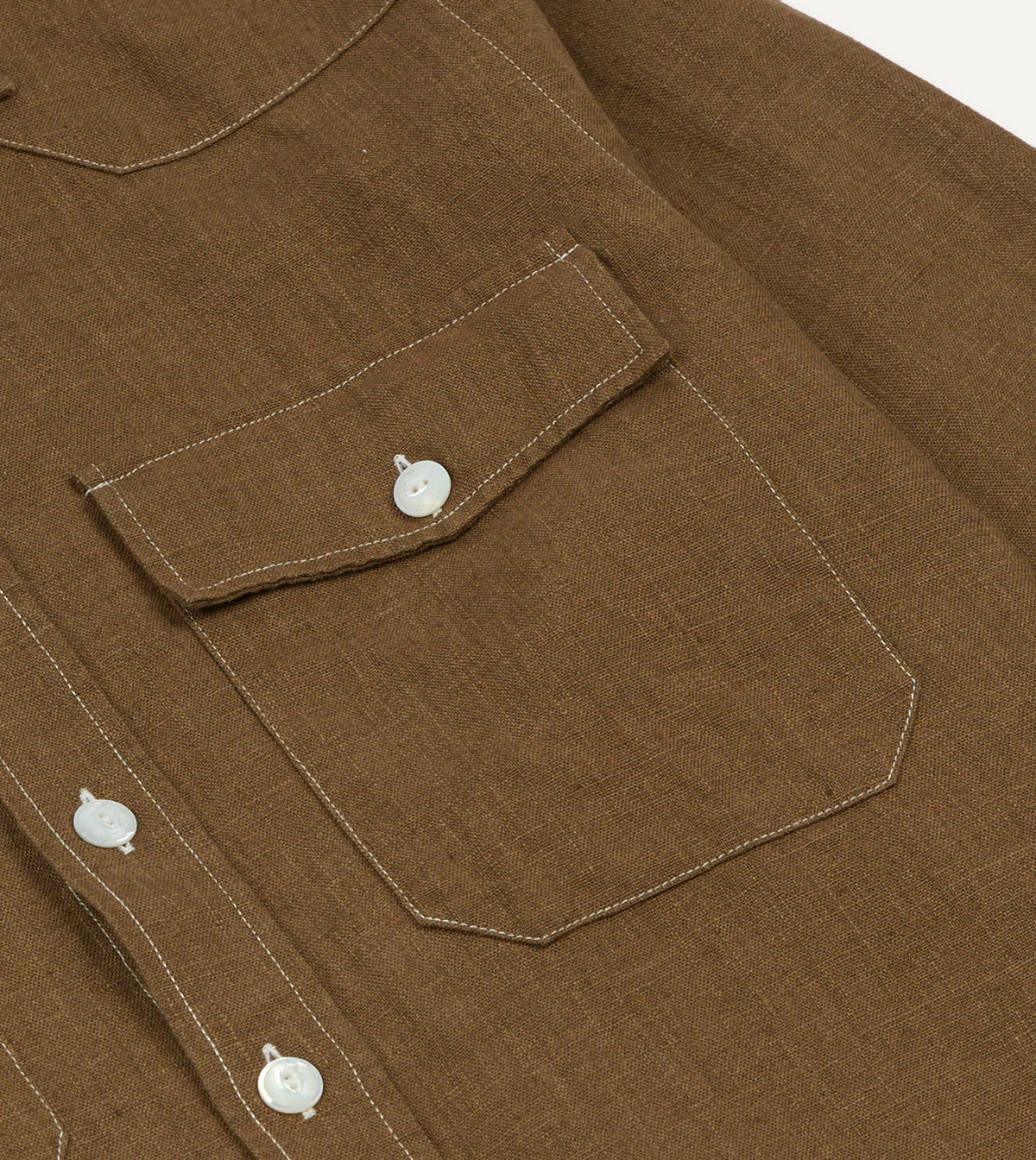 Drake's Brown Linen Two-Pocket Western Shirt