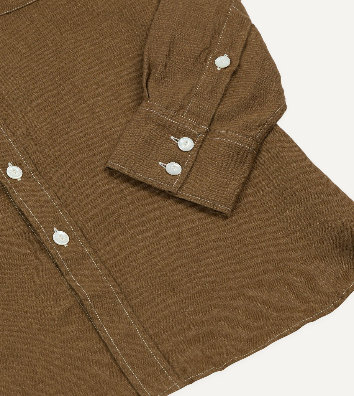 Drake's Brown Linen Two-Pocket Western Shirt