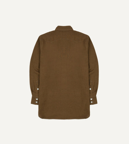 Drake's Brown Linen Two-Pocket Western Shirt