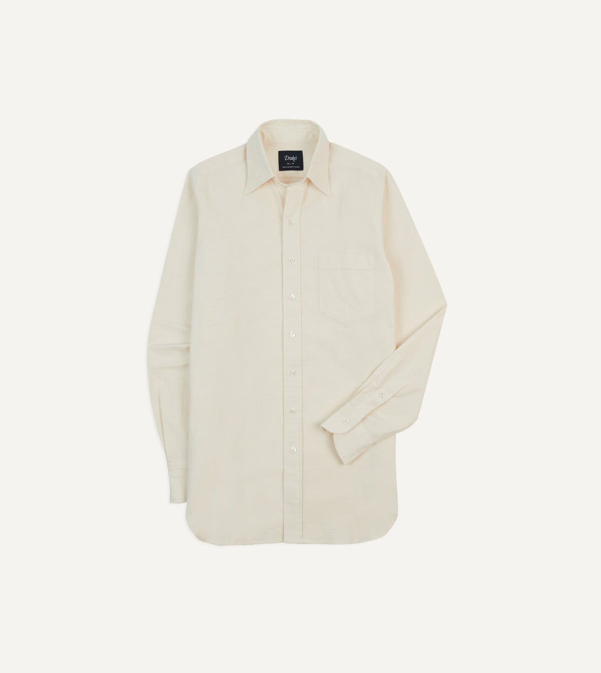 Drake's Cream Cotton Oxford Cloth Long Point Collar Shirt