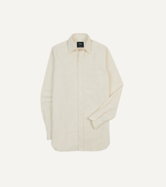 Drake's Cream Cotton Oxford Cloth Long Point Collar Shirt