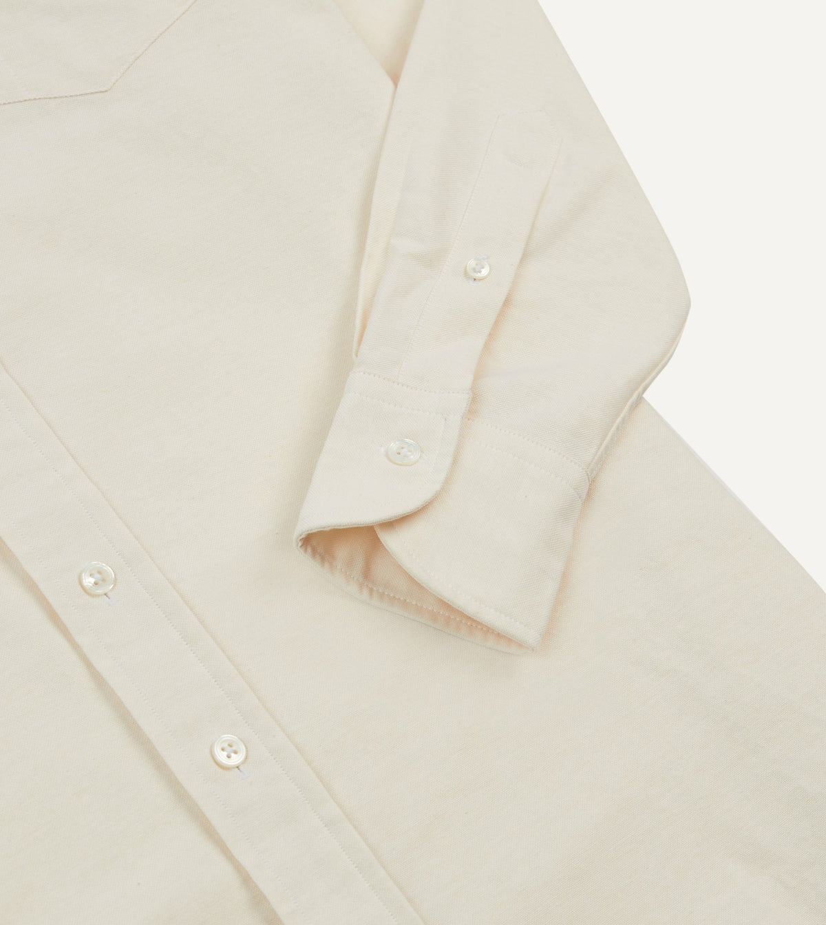 Drake's Cream Cotton Oxford Cloth Long Point Collar Shirt