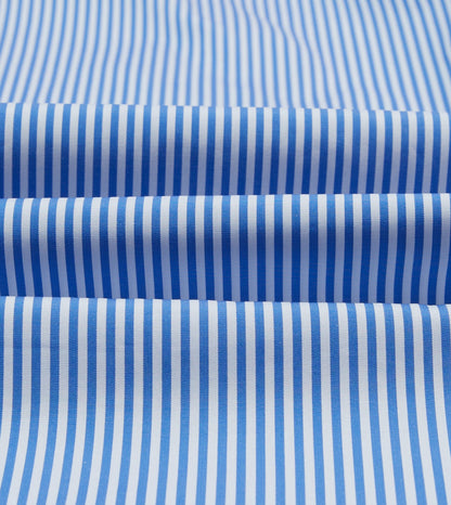 Drake's Dark Blue and White Bengal Stripe Spread Collar Cotton Poplin Shirt