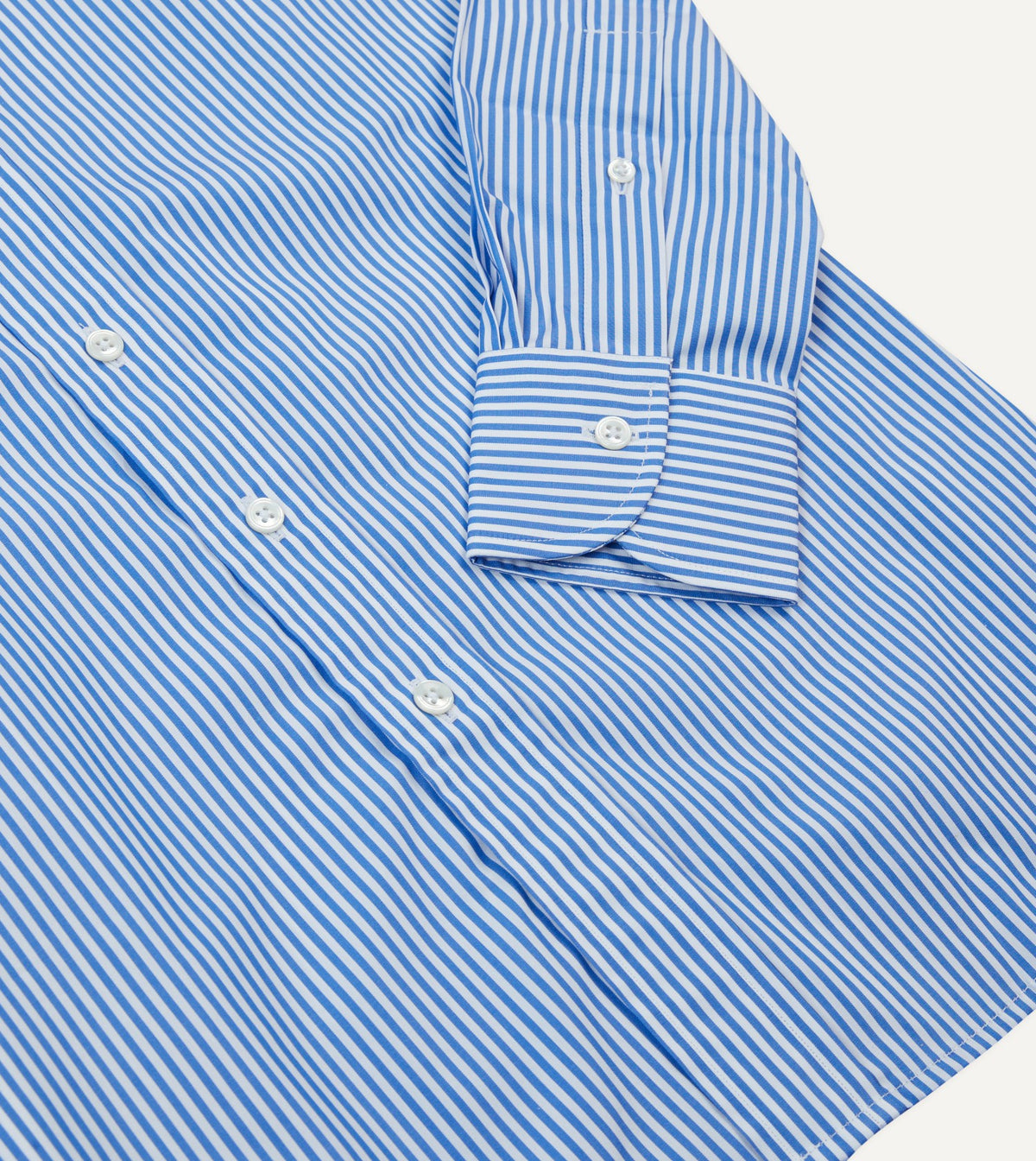 Drake's Dark Blue and White Bengal Stripe Spread Collar Cotton Poplin Shirt