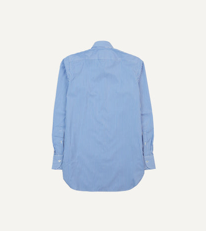 Drake's Dark Blue and White Bengal Stripe Spread Collar Cotton Poplin Shirt