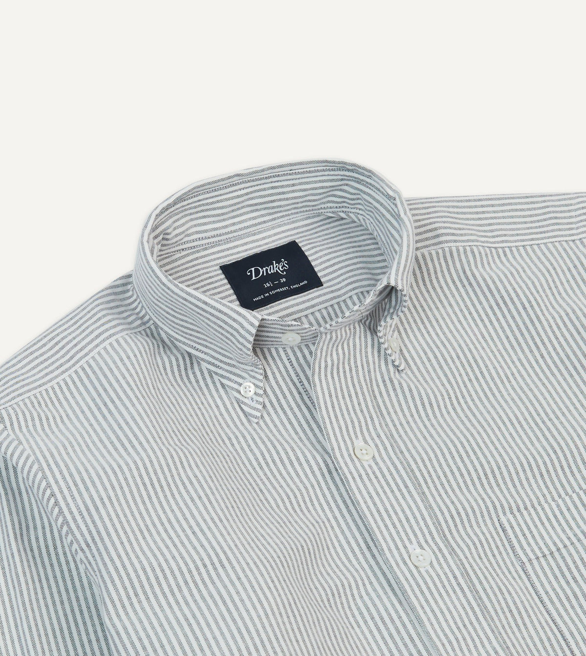 Drake's Black Ticking Stripe Cotton Oxford Cloth Button-Down Shirt