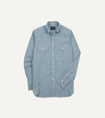 Drake's Navy Stripe Denim Work Shirt