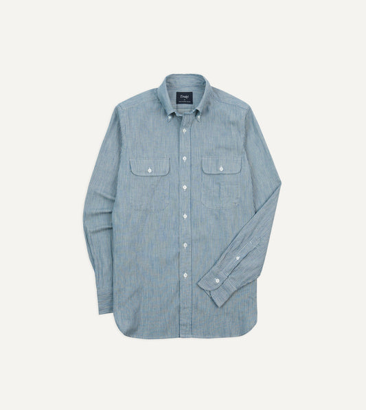 Drake's Navy Stripe Denim Work Shirt