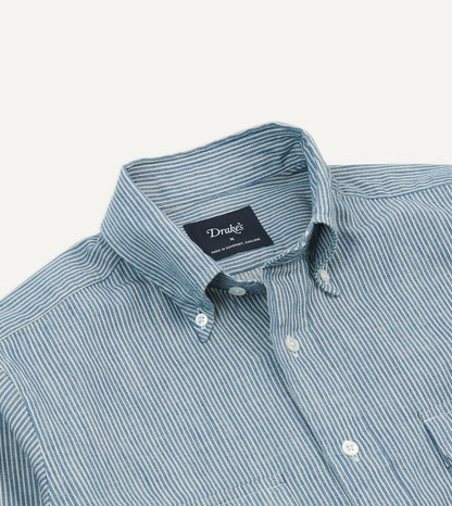 Drake's Navy Stripe Denim Work Shirt