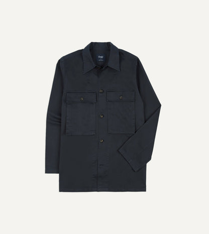 Drake's Navy Stone Wash Cotton Military Overshirt