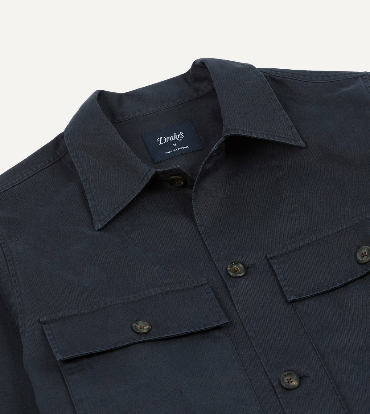 Drake's Navy Stone Wash Cotton Military Overshirt
