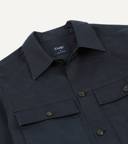 Drake's Navy Stone Wash Cotton Military Overshirt