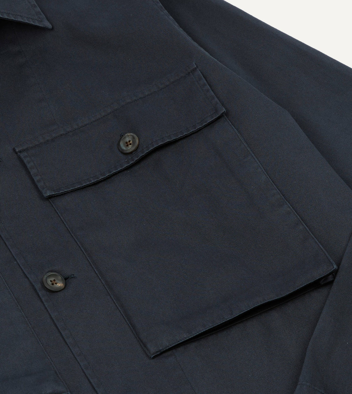 Drake's Navy Stone Wash Cotton Military Overshirt