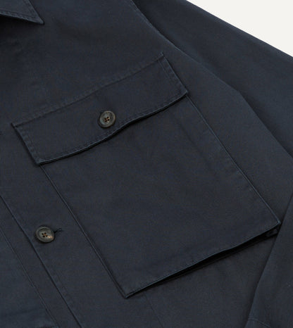 Drake's Navy Stone Wash Cotton Military Overshirt