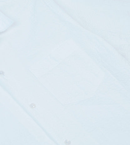 Drake's White Cotton-Linen Seersucker Camp Collar Short Sleeve Shirt