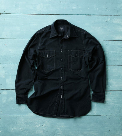Drake's Navy Contrast Stitch Cotton-Linen Two-Pocket Work Shirt
