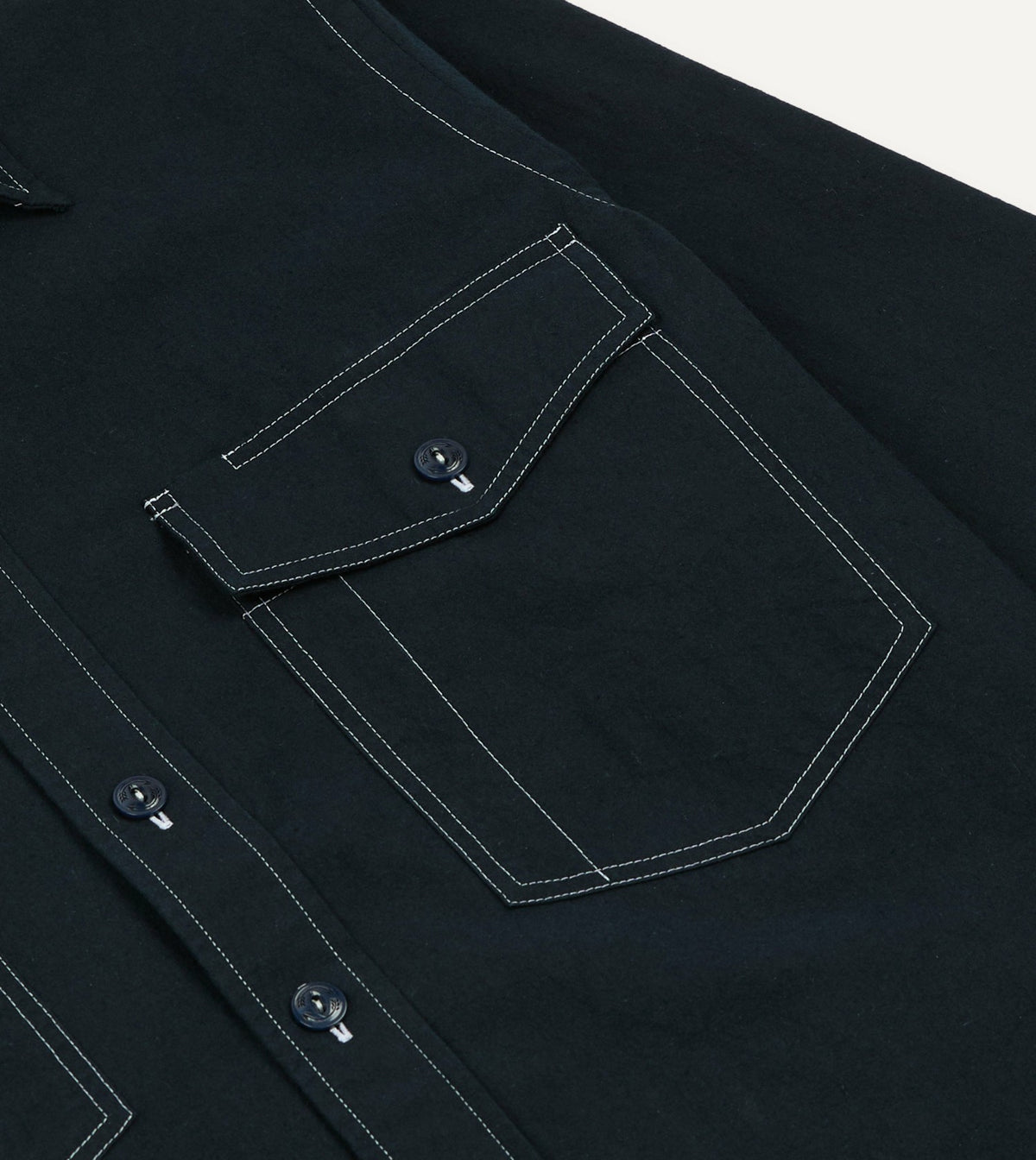 Drake's Navy Contrast Stitch Cotton-Linen Two-Pocket Work Shirt