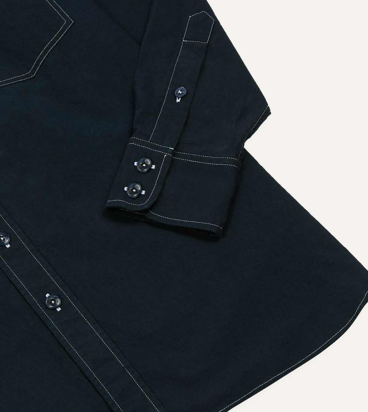 Drake's Navy Contrast Stitch Cotton-Linen Two-Pocket Work Shirt