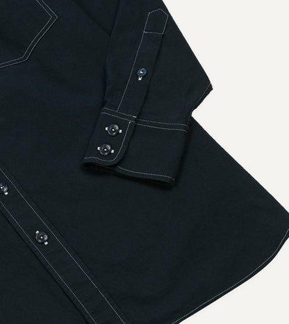 Drake's Navy Contrast Stitch Cotton-Linen Two-Pocket Work Shirt