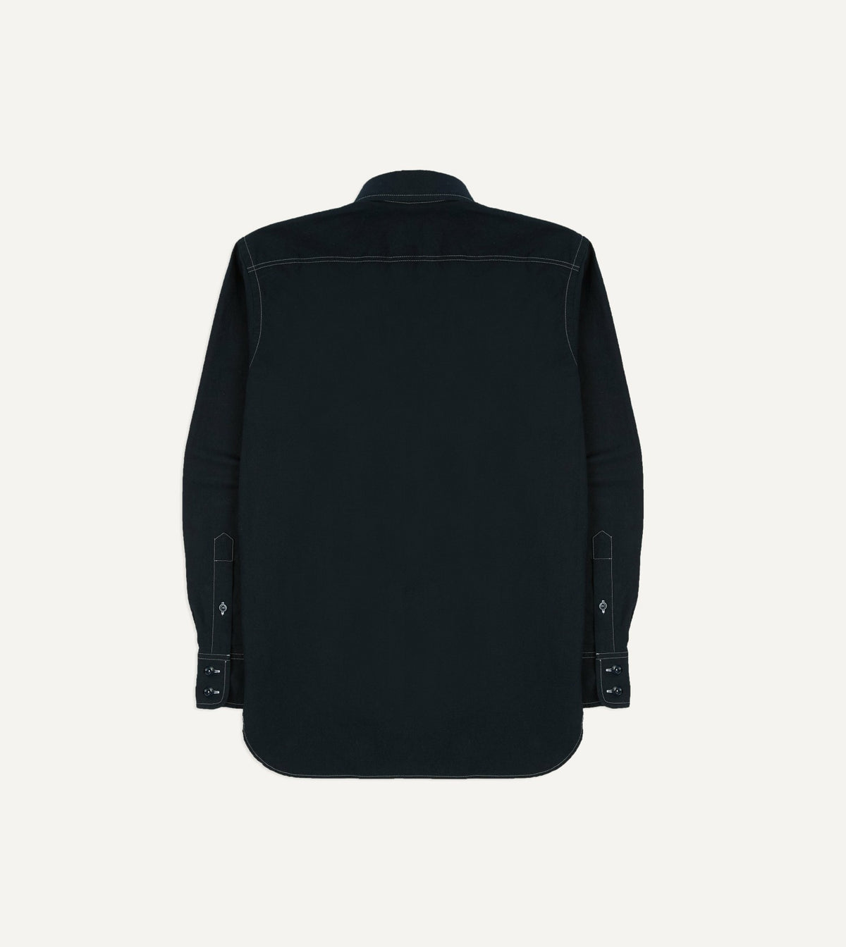 Drake's Navy Contrast Stitch Cotton-Linen Two-Pocket Work Shirt