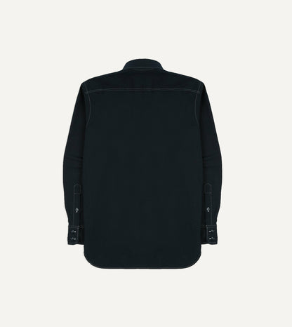 Drake's Navy Contrast Stitch Cotton-Linen Two-Pocket Work Shirt