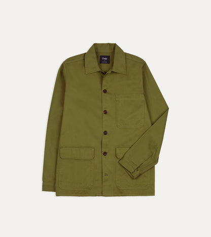 Drake's Green Cotton Twill Three-Pocket Overshirt