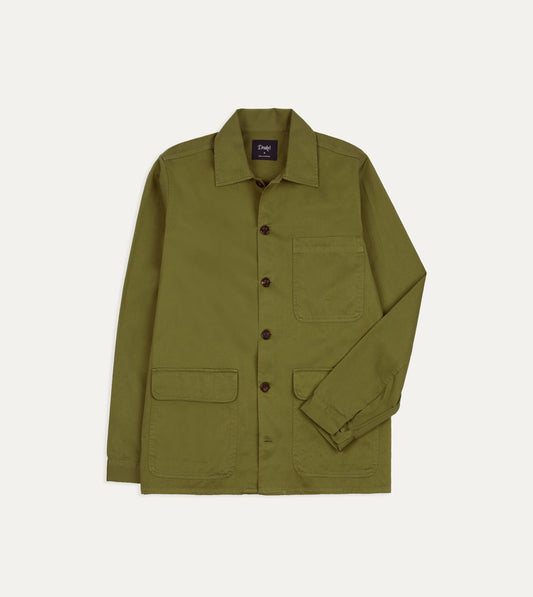 Drake's Green Cotton Twill Three-Pocket Overshirt