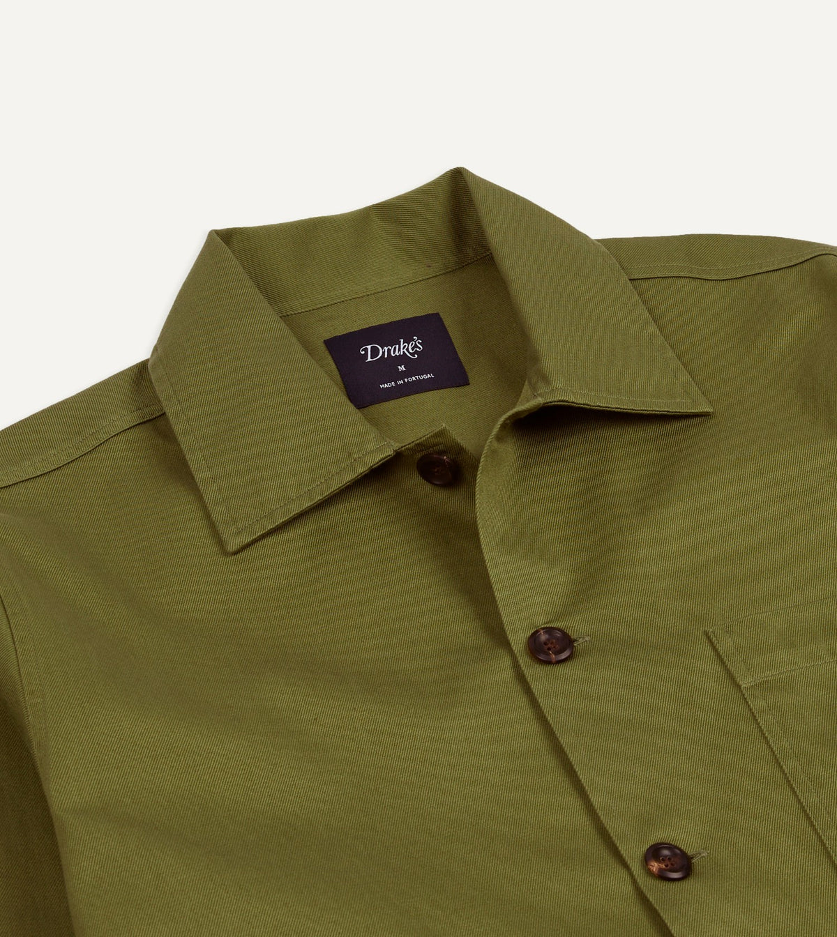 Drake's Green Cotton Twill Three-Pocket Overshirt
